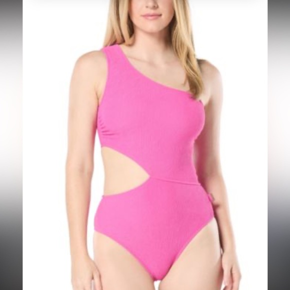 NWOT Michael Kors One-Shoulder Side-Cutout Swimsuit Size 8 - Picture 1 of 5